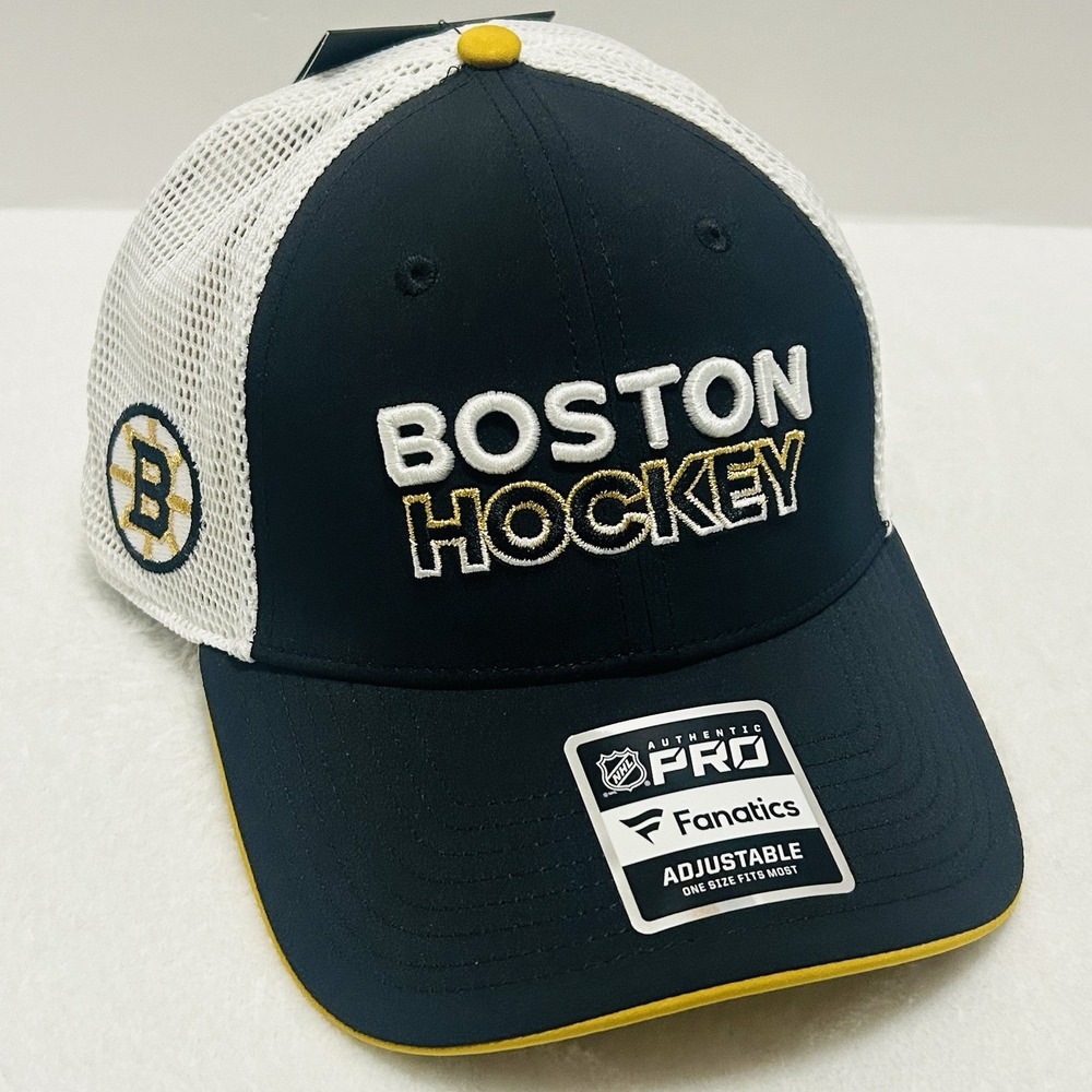 Fanatics Boston Bruins Hockey Trucker Authentic Pro Hat Adjustable Snap‎ Black